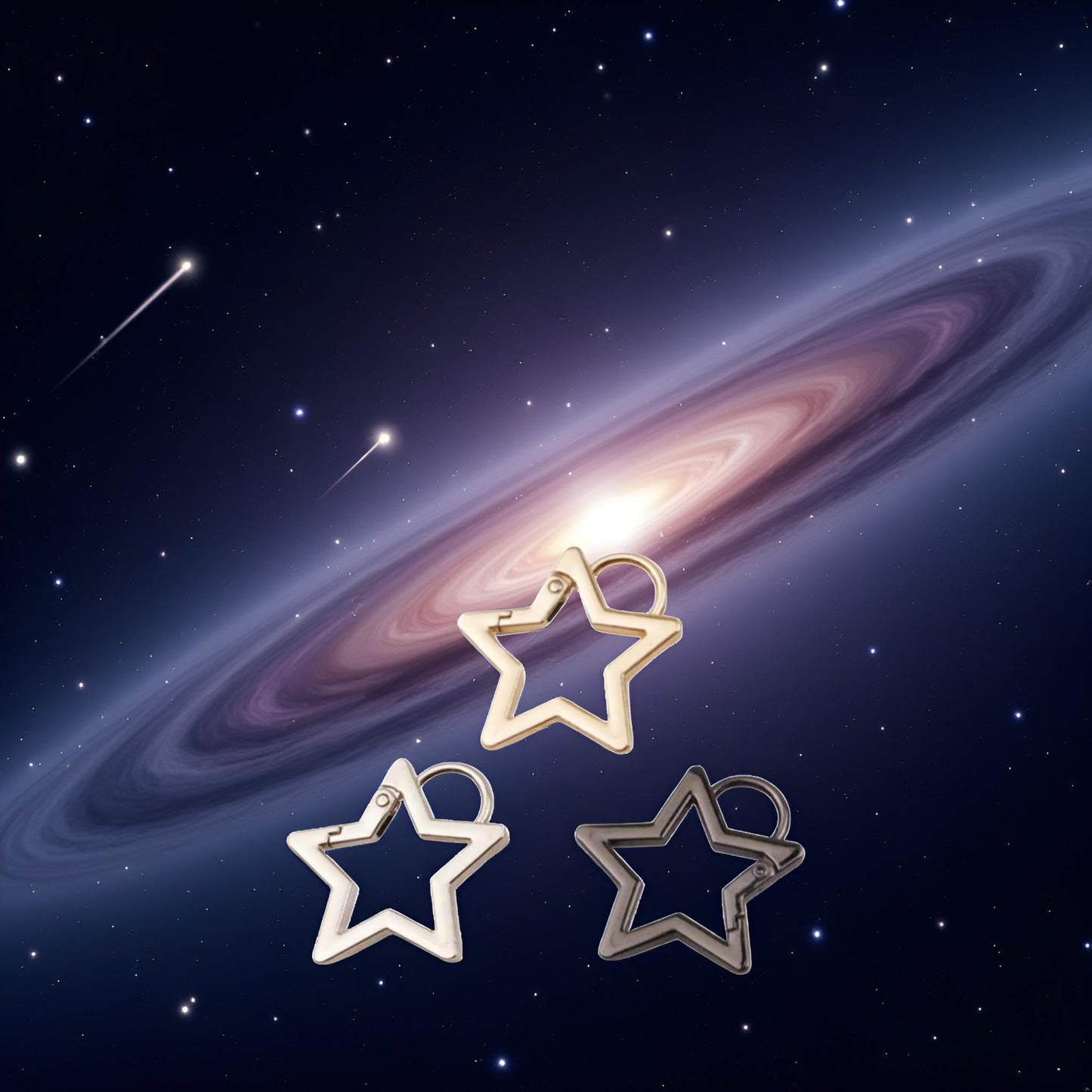 3Pc Star Shaped Stainless Steel Keychain Clip Carabiner Snap Hook Holder Star Carabiner Hook Clip Key Holder Carabiner Clip for Keys and Wallet with Key Chain Rings Accessories (M)