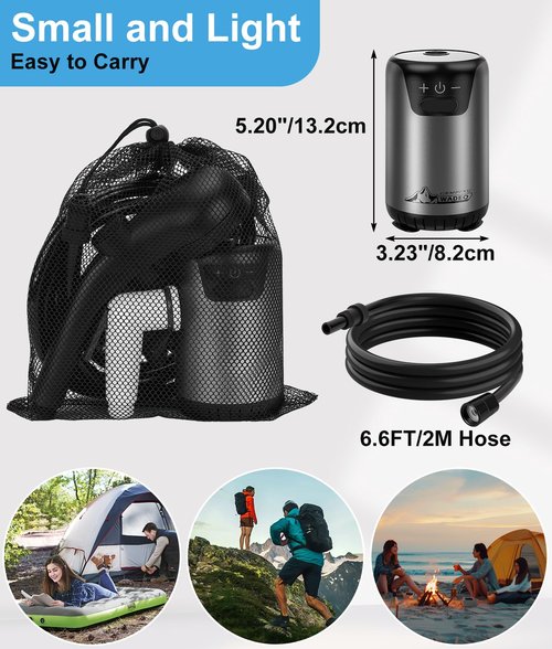 WADEO Portable Shower, 8000mAh Rechargeable Camping Shower Pump with 10 Spray Modes, Fahrenheit Display, IPX7 Waterproof, Ideal for Outdoor Camping, Travel, Car Washing, Pet Bathing