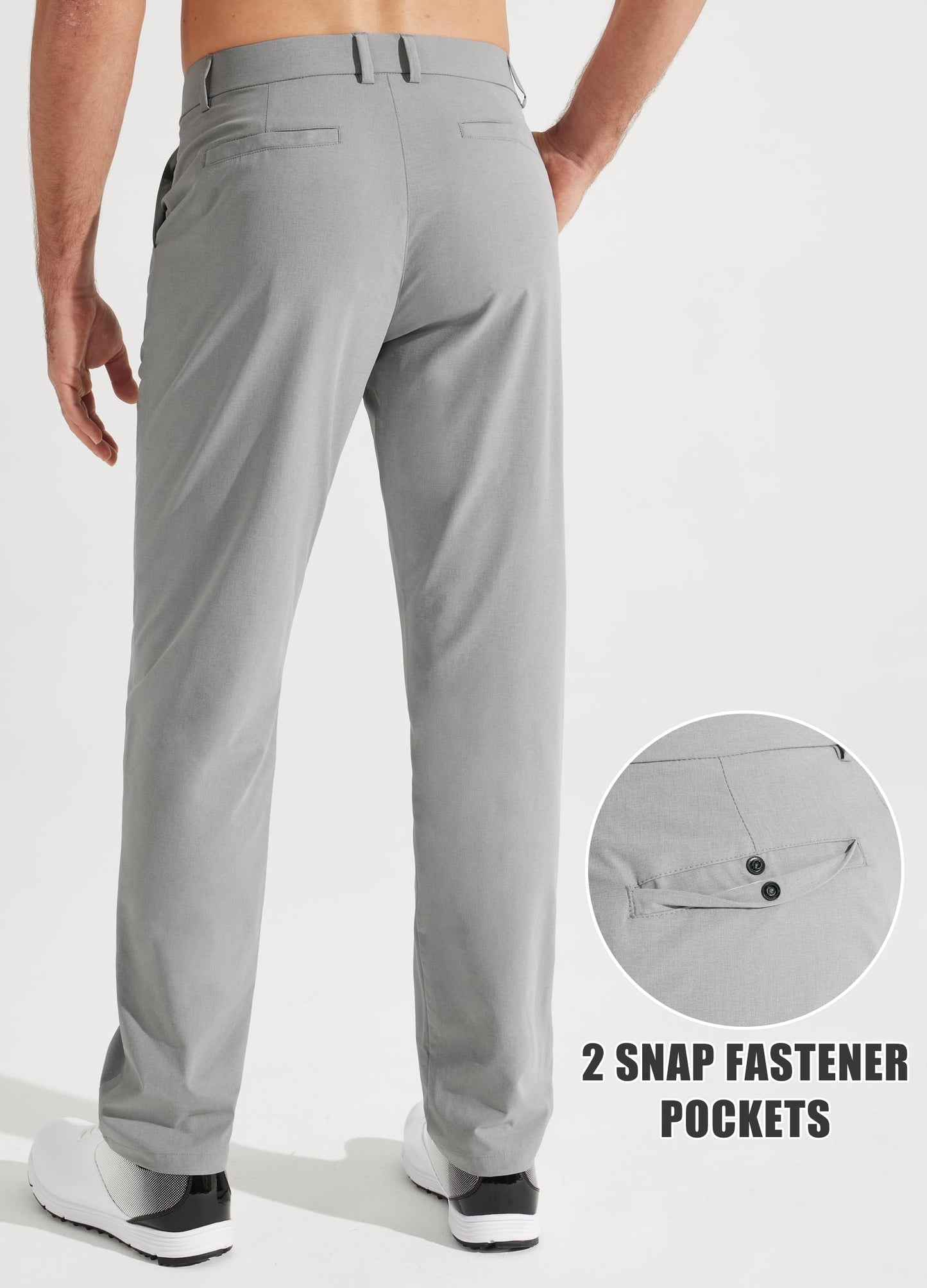 Libin Mens Golf Pants Classic Fit Stretch Work Dress Pants 32" Quick Dry Lightweight Business Casual Trousers Comfort Water Resistant, Light Grey, 36W x 32L