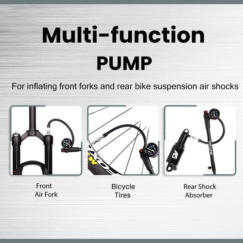 Hycline Shock Pump for Mountain Bike, High Pressure 300 Psi for Front Fork and Rear Bicycle Suspension Air Pump with Gauge Fits Schrader & Presta Tire Valve-Black