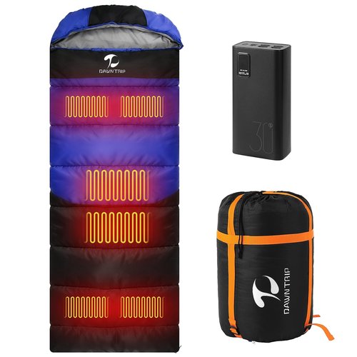 Heated Sleeping Bags for Adults Cold Weather, 6pcs Heating Areas Sleeping Bags with 30000mAh 12V Battery Pack, 3 Adjustable Heating Levels Cold Weather Sleeping Bag for All Season Hiking and Camping