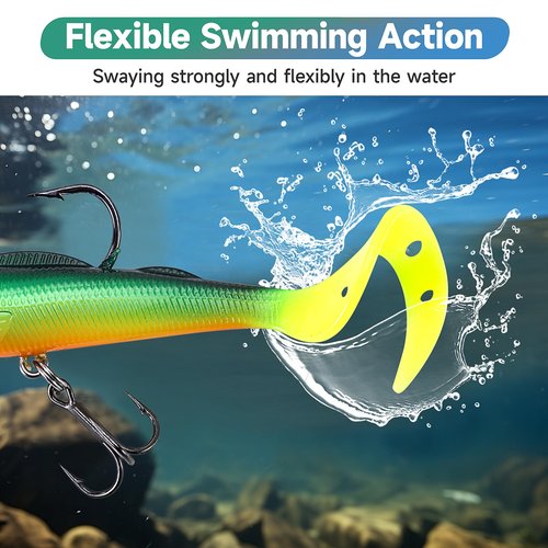 Soft Fishing Lures, Pre-Rigged Jig Head Swimbaits for Bass Fishing, 6Pcs Paddle Tail Swim Baits for Fishing Saltwater and Freshwater Trout, Walleye, Crappie