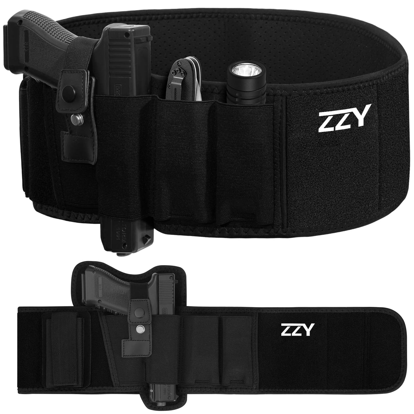 ZZY Belly Band Holster, Belly Band Holster Men and Women, Belly Holster for Concealed Carry Waist Holster for Pistols Fits Glock 19, 17, 26, 43, Sig P365, Taurus, Ruger, S&W M&P Shield 9MM