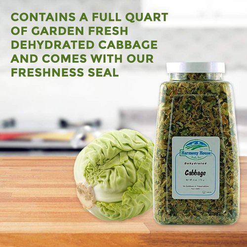 Harmony House Foods Dehydrated Cabbage Flakes - Air Dried Vegetables for Soup and Cooked Dishes, Great for Camping, Survival, and Backpacking, 6 Ounces