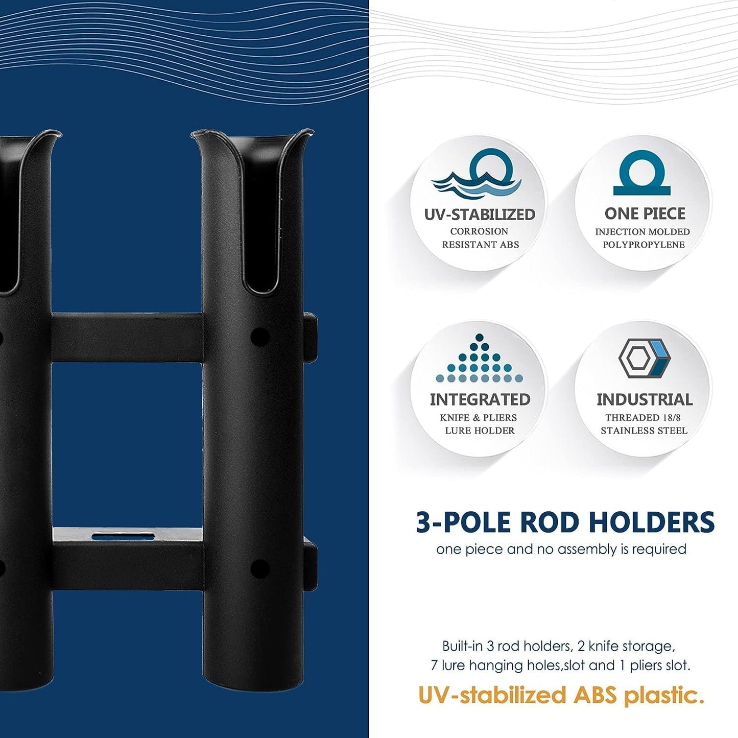 YETI & RTIC Cooler Fishing Rod Holder - 3 Link Fishing Rod Rack for Boat, Kayak Fishing Accessories with Tie-Down Slot