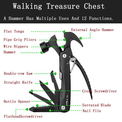 Stocking Stuffers Gifts for Men Dad, Camping Accessories 12 in 1 Hammer Multitool Christmas Birthday Gifts for Mens Grandpa Dad Son, Tool Gadgets