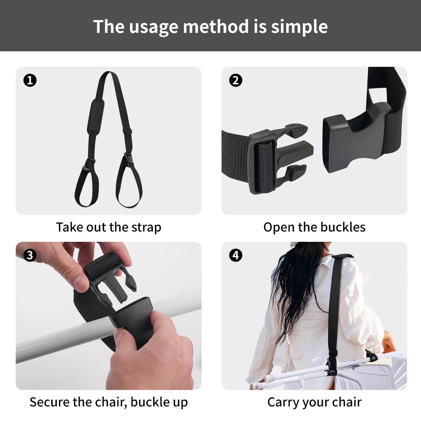 3 Pack Convenient and Sturdy Carry Strap for Beach Chair - Ideal for Camping and Outdoor Activities