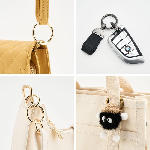 DEVPSISR 4pcs Flat Trigger Spring O Rings,Metal Keychain Ring Round Carabiner Clips for Keyrings Buckle, Bags,Purses(Gold,1 1/2 inch)