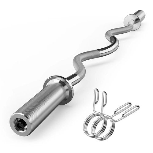 Olympic EZ Curl Bar, 47" Barbell Bar for Weight Lifting, Biceps, triceps, Back/Leg Muscle Group exercise,Chrome Curling Bar for 2 Inch Weight Plates,with 2 Spring Collars