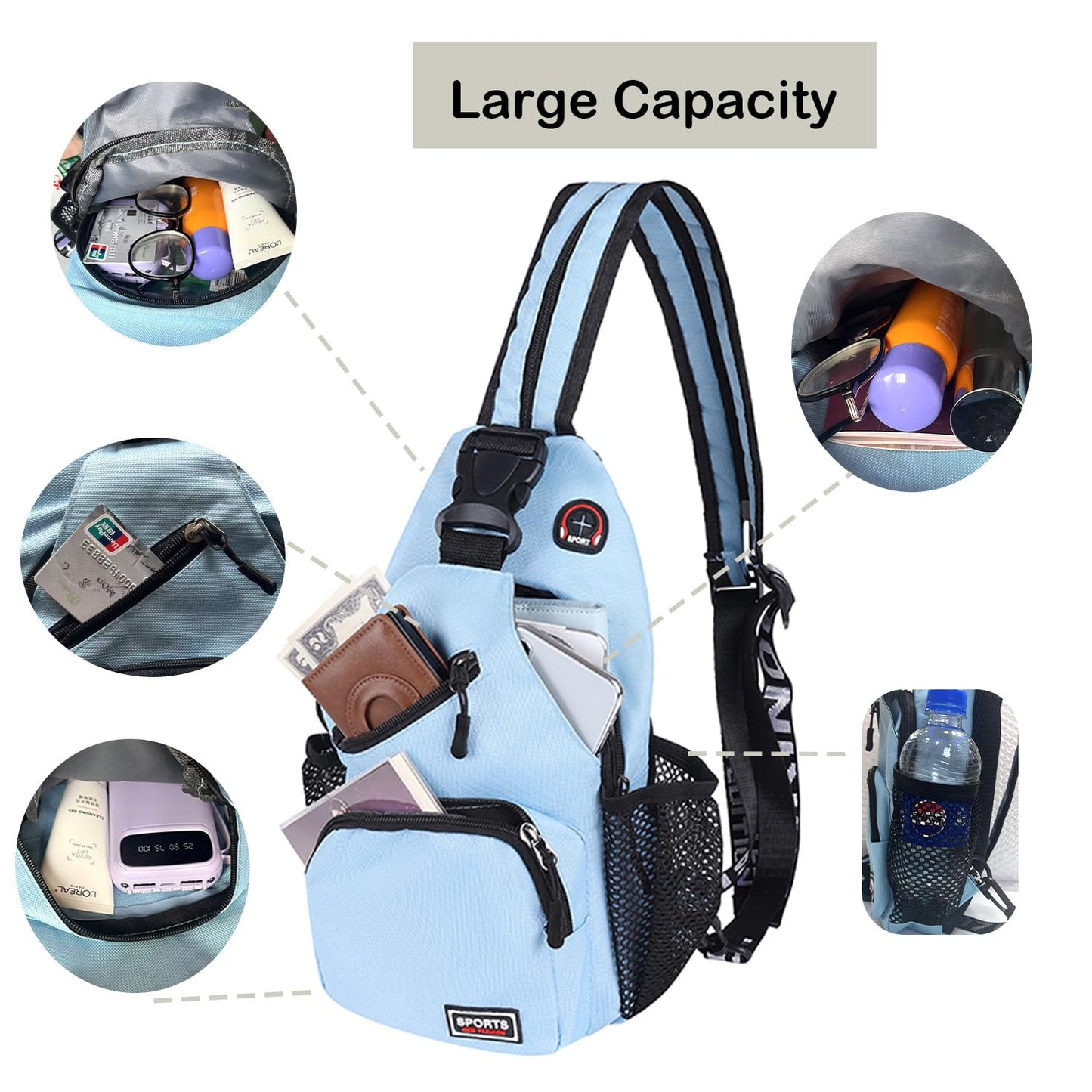 JENAGREEN Cross Body Bag Sling Backpack Bag,Crossbody Bag Chest Bag Casual Daypacks with Belt Waist Pack for Women Man