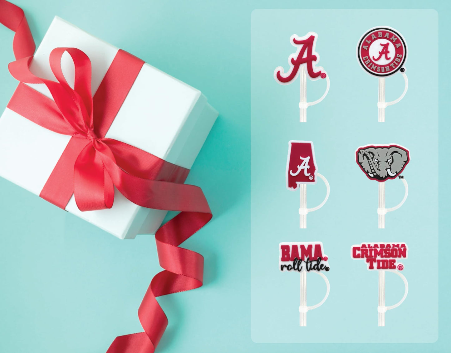6 Alabama Crimson Tide Straw Covers (10 millimeter) Alabama Crimson Tide Gift for Men and Women Football Fans Fits Large Stanley Simple Modern 40oz Water Bottles (10 mm straw) (Alabama Crimson Tide)