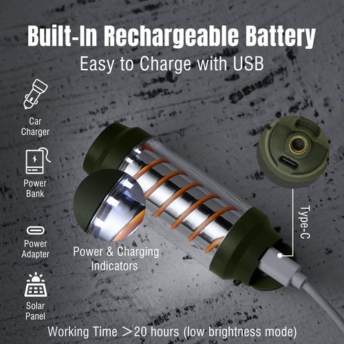 Raddy CL-1 Portable Rechargeable Flashlight with 7 Light Modes, IPX6 Waterproof, Carabiner and Stand, for Hiking, Fishing, Emergency, Power Outage