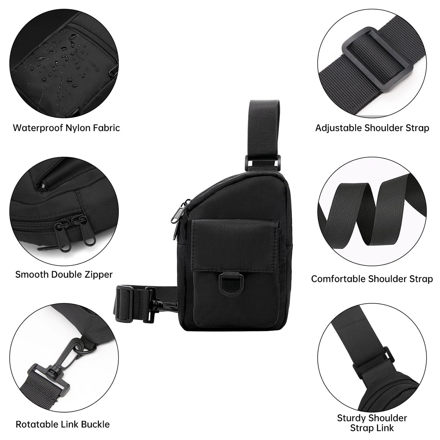 Long Keeper Small Sling Bag Crossbody Bag Men Lightweight Chest Backpack Shoulder Bags for Hiking Cycling Traveling Running (C-Black)