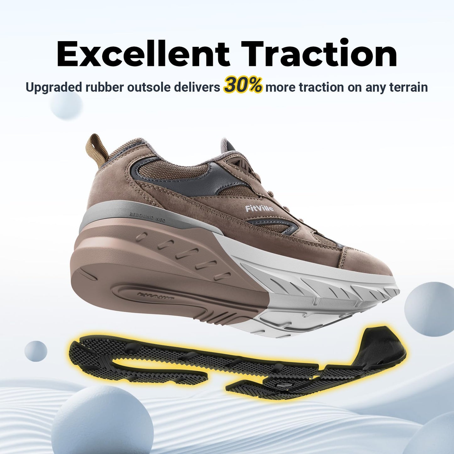 FitVille Wide Walking Shoes for Men Extra Wide Width Sneakers with Arch Support for Flat Feet Heel Pain Relief Plantar Fasciitis - Rebound NEO V1
