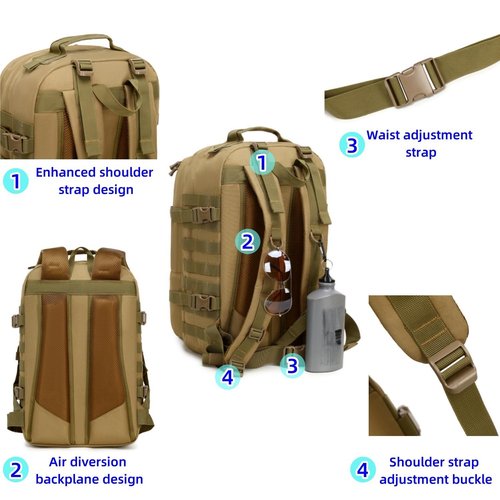 ORILOOSEN 35L tactical assault backpack, military backpacks,heavy duty zipper，outdoor canvas Knapsack,climbing/camping/hiking backpack,water resistant,Rucksack (01#Khaki)