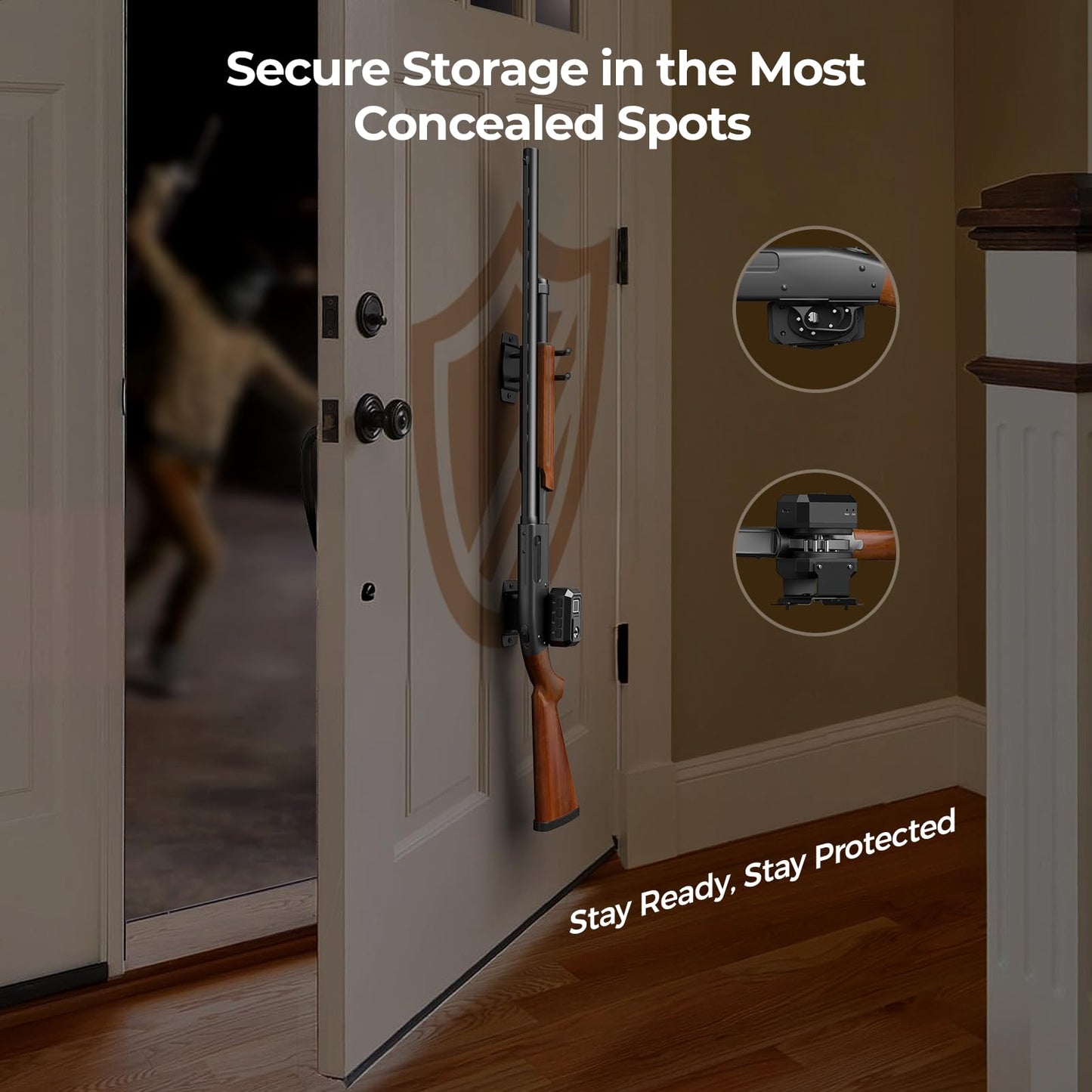 AINIRO Biometric Gun Trigger Lock - Quick Release Shotgun Lock with Gun Wall Mount Store Rifle Shotgun, Horizontal Metal Gun Rack for Wall with Soft Rubber Ring for Secure Display & Childproof Safety