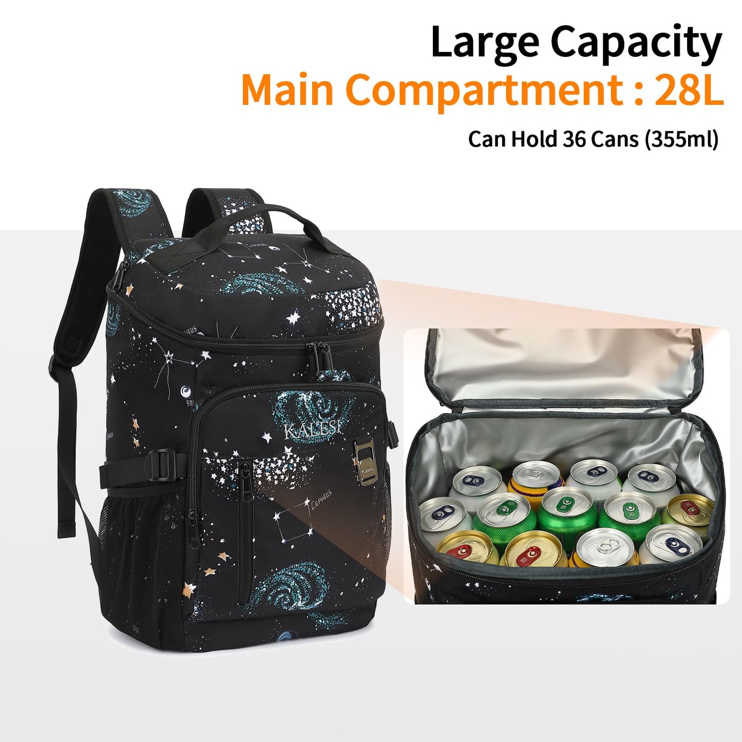 Kalesi Cooler Backpack 36 Cans Lightweight Insulated Backpack Cooler Leak-Proof Travel Camping Lunch Backpack Outdoor Cutlery Backpack for Men and Women (B-Starry Sky)