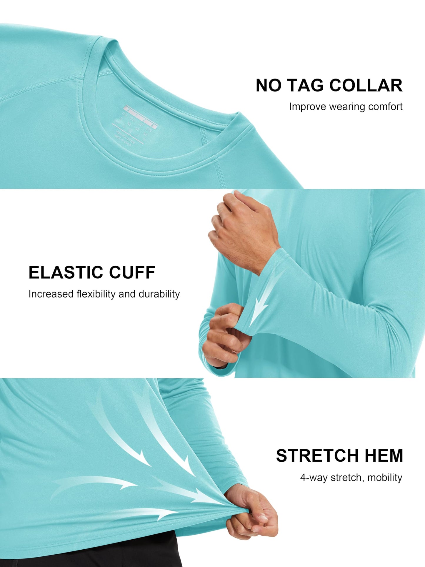 MAGCOMSEN Men's Aqua Blue Long Sleeve UPF 50+ Sun Protection Quick Dry Athletic Shirt