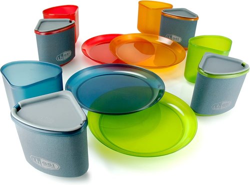 GSI Outdoors Infinity 4 Person Compact Nesting Tableset for Ultra-Light and Compact with Cup, Bowls and Plates for Camping, RV, or BBQ