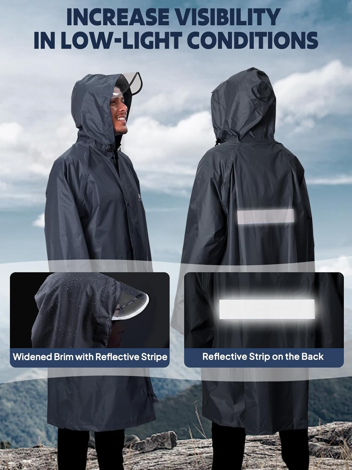 ANYOO Hood Rain Poncho Waterproof Lightweight Raincoat for Men Women Adult with Pocket for Hiking Camping Outdoor Activities