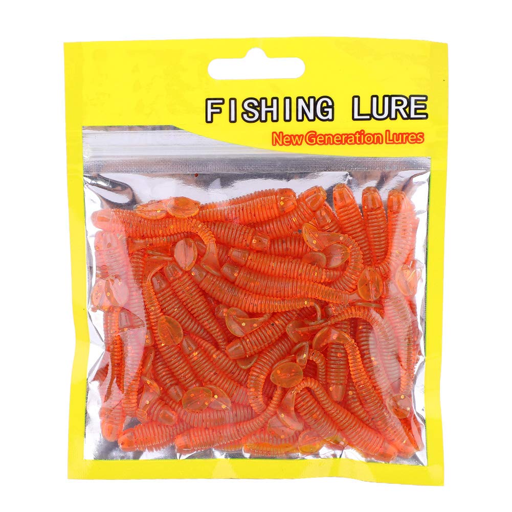 50PCS Fishing Lures Kit, 2in Plastic Fishing Soft Lures T Tail Grub Worm Baits Fishing Swimbaits Fishing Fish Tackle Accessories (Orange)
