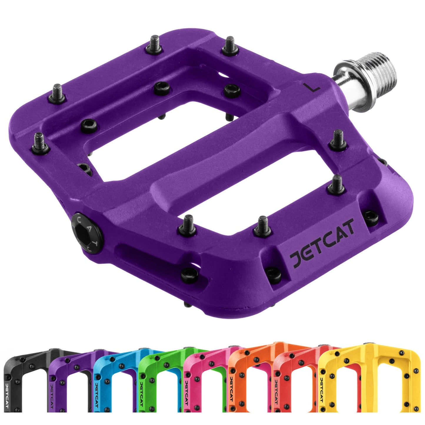 JETCAT Mountain Bike Pedals Flat - MTB Pedals Flat, Bicycle Pedals for BMX/MTN/Road/Gravel/EBike, BMX Pedals, Platform Pedals, Adults & Kids Bike Replacement - Purple 9/16