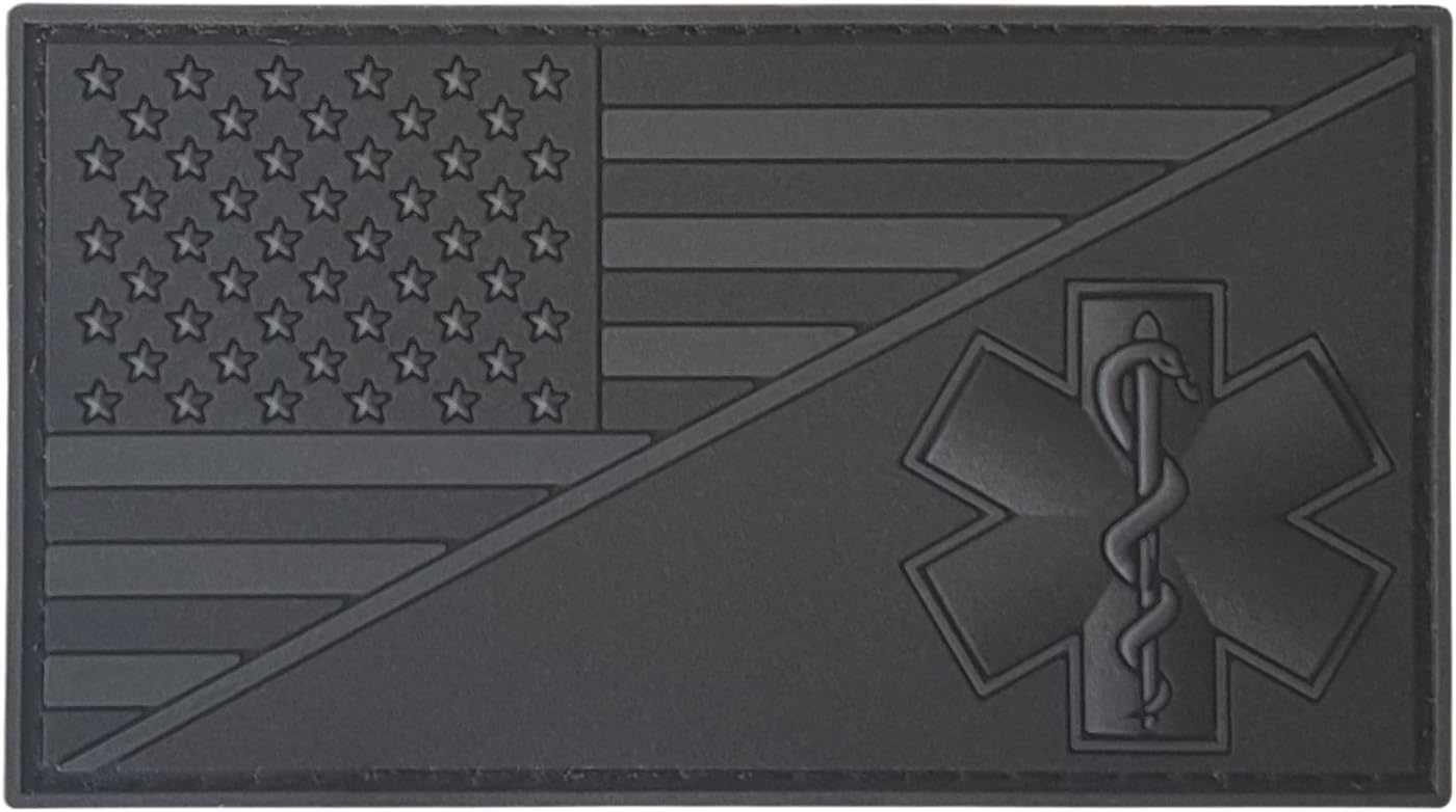 American Flag Medic Patch PVC EMS Patch Compatible with Velcro EMS Patches for Backpacks Medical Patch Paramedic Patch Tactical Medic Patch EMT Patch Medical Cross Patch (Blackout Subdued)