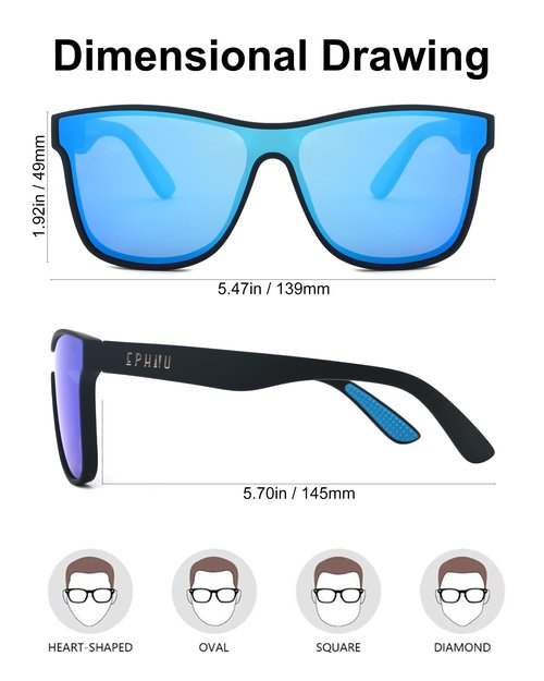 EPHIU Polarized Sports Sunglasses for Men Women One-Lens Mirrored with Non-Slip Rubber Temple Tips for Running Driving