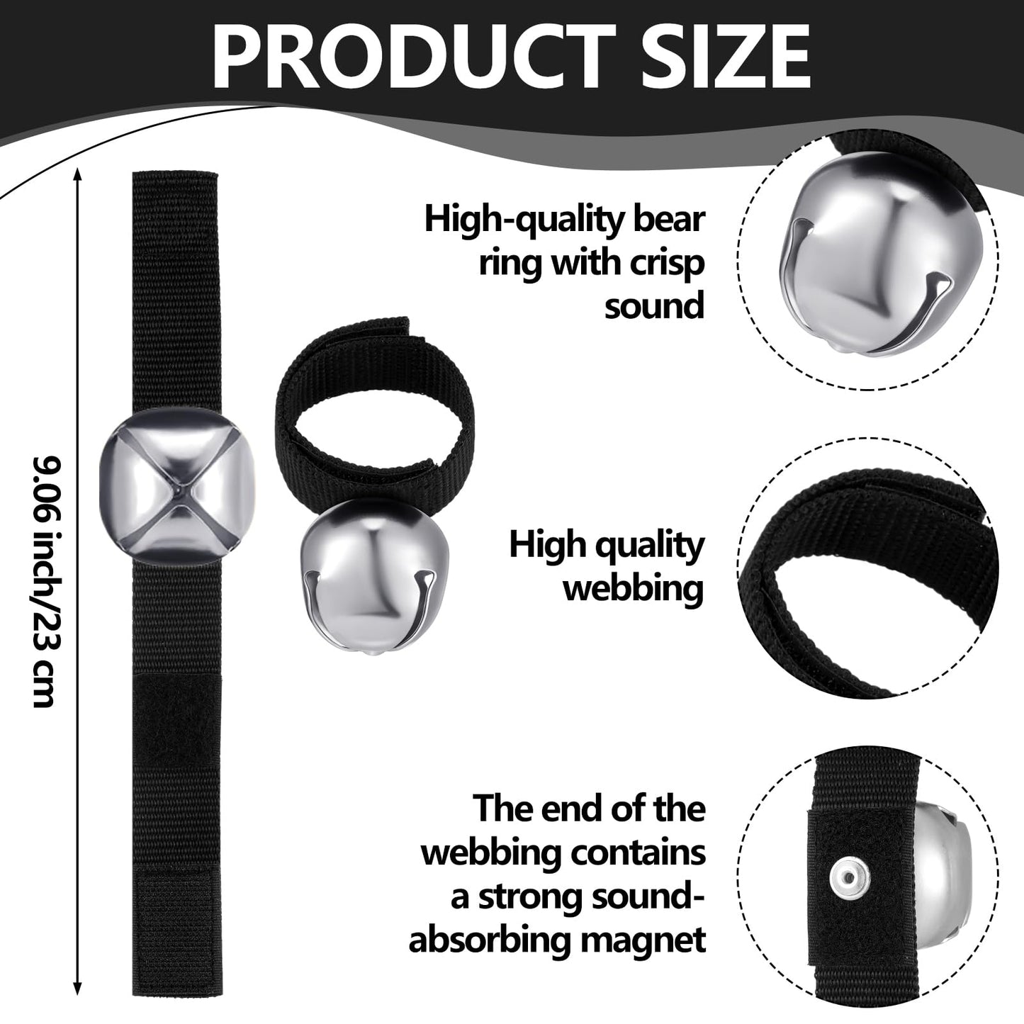 Gemscream 4 Sets Bear Bells with Whistle for Hiker, Loud Bear Bell with Magnetic Silencer and Emergency Whistle, Ideal for Hiking, Outdoor Camping, Survival, Biking, Fishing, Climbing