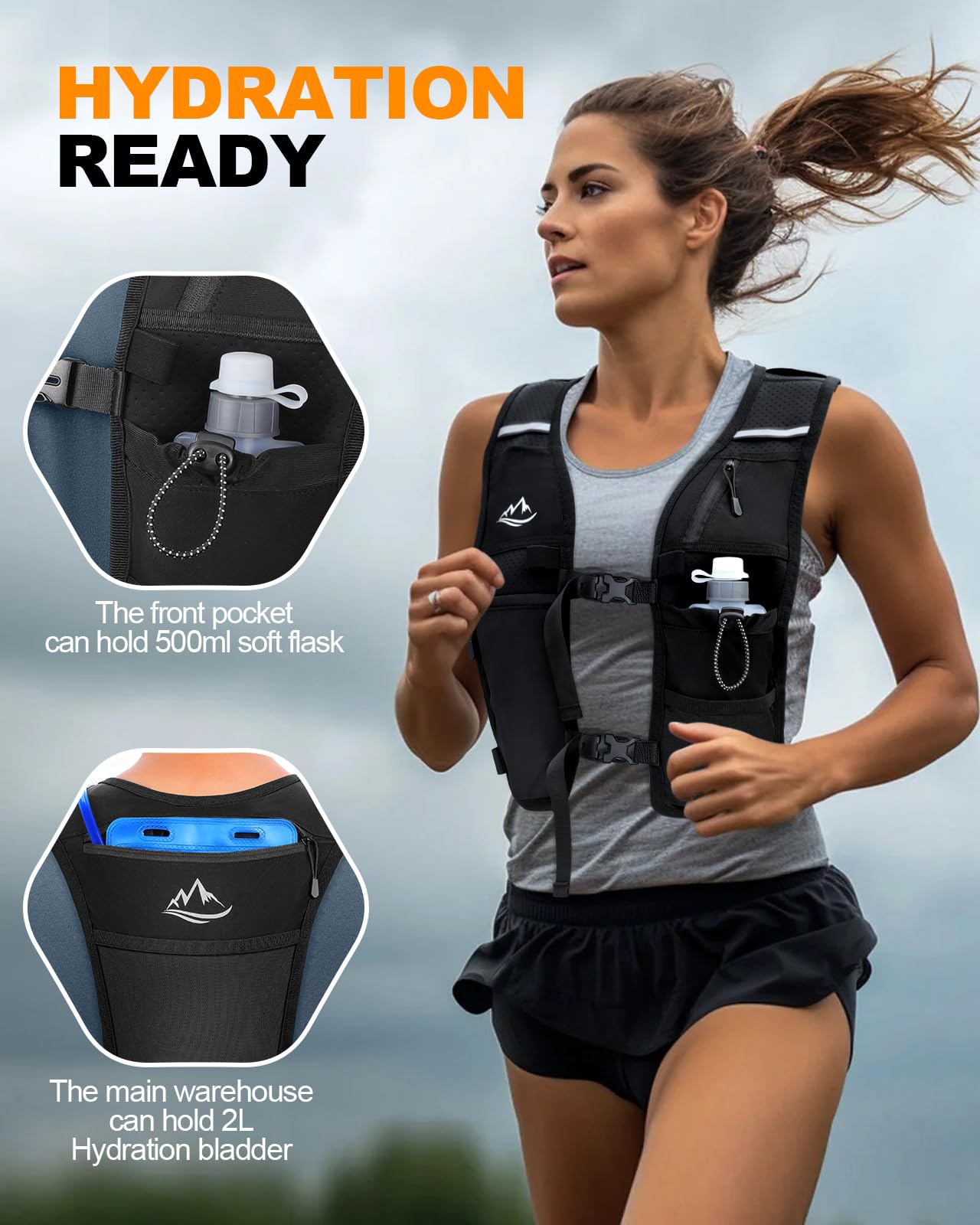 ISEYOU Running Vest for Women Men, Reflective Hydration Vest with Adjustable Waistband & Phone Pocket, Lightweight Breathable Running Water Vest for Jogging Hiking Trail Cycling and Marathon Race