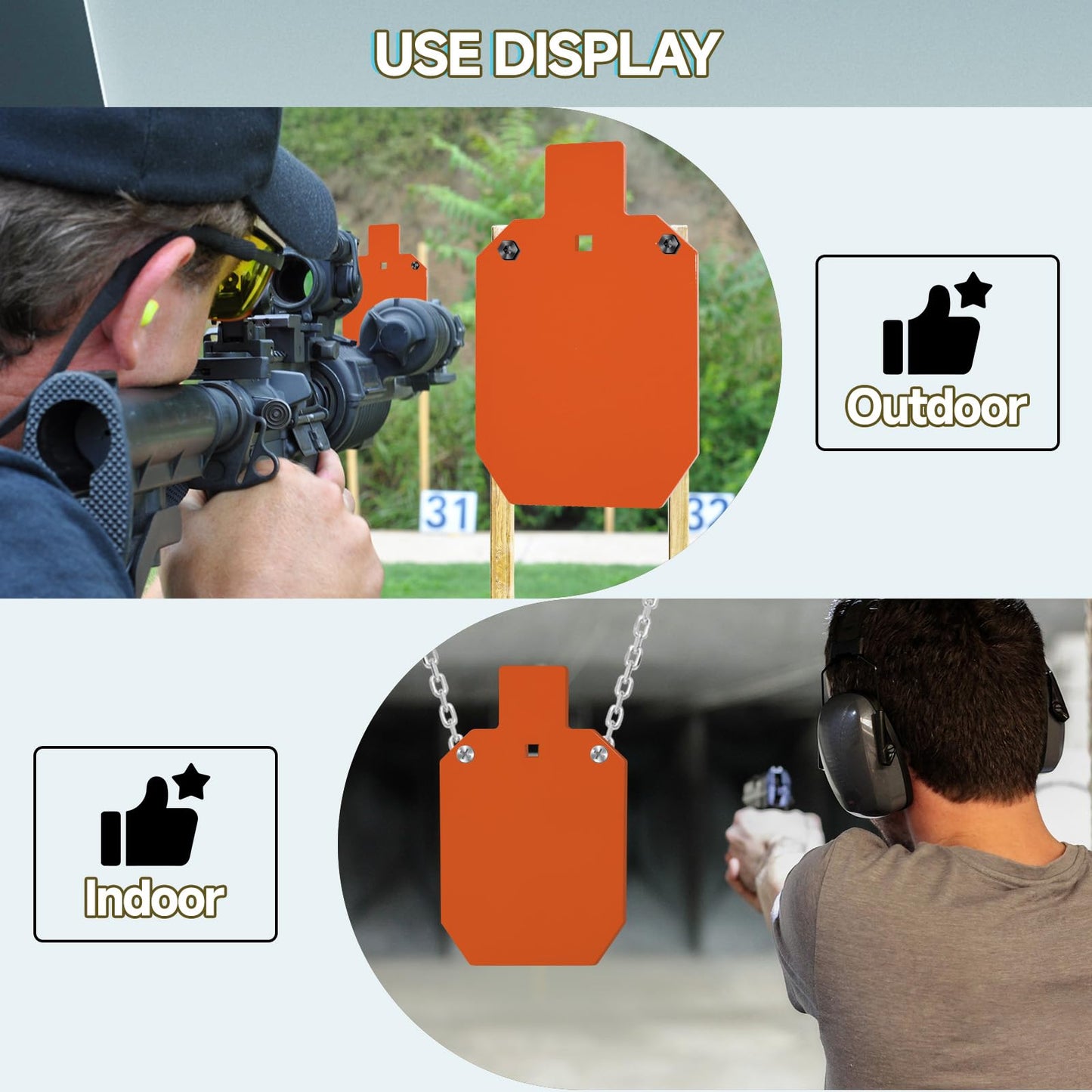 Eydutoi AR500 Steel Target for Shooting with Target Hanger and Painting Stencil, 1/2" Thick 7" W x 12" L Neon Orange Color Gong Silhouette Metal Target