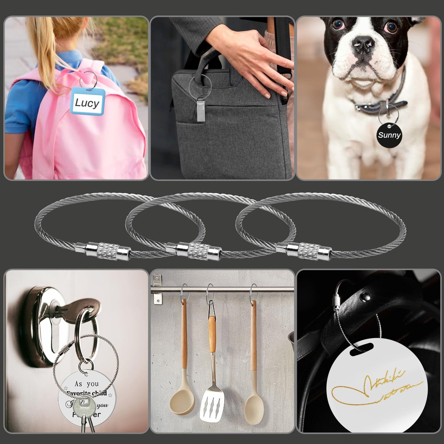 Ira Pollitt 100 Pieces 6 Inch Wire Keychain Cable 2mm Twist Barrel Stainless Steel Key Rings Loop Wire Cable Braided Steel Key Chain Heavy Duty Luggage Tags Loops Tag Keepers