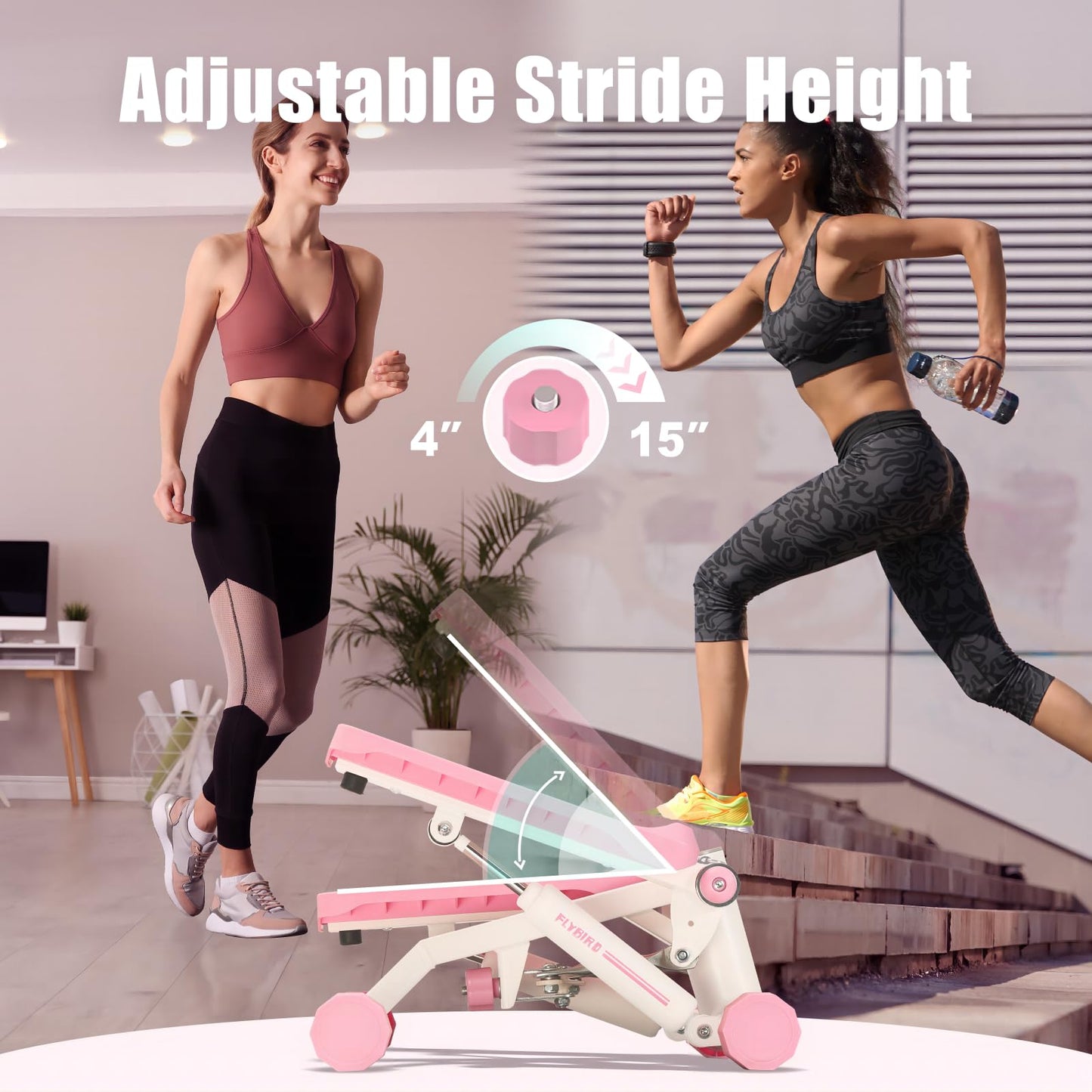 FLYBIRD Stepper for Exercise, Stair Stepper with Resistance Bands, Portable Mini Stepper with 330LB Loading Capacity, Adjustable Stride Height for Low-Impact Cardio Suitable for Full Body Workout