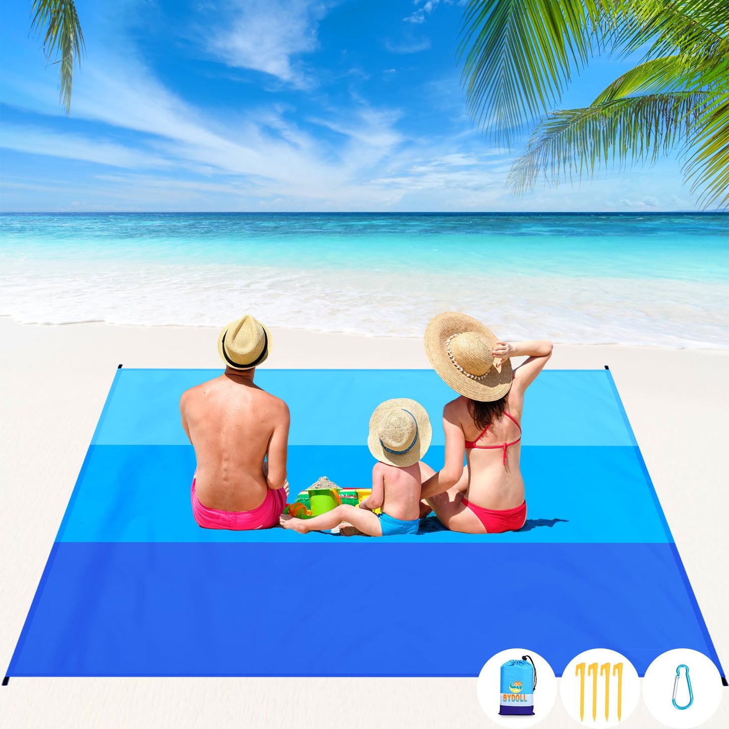 BYDOLL Beach Blanket Waterproof Sandproof 78''×81'' 1-5 Adults Oversized Lightweight Large Picnic Mat Waterproof Sandproof Blanket for Beach Camping Hiking Travel