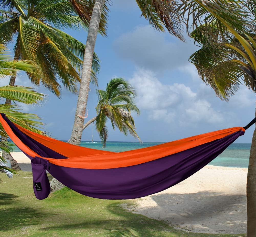 Gold Armour Camping Hammock - XL Double Hammock Portable Hammock Camping Accessories Gear for Outdoor Indoor with Tree Straps, USA Based Brand (Gray)