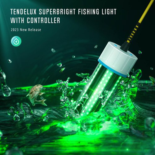 Tendelux Underwater Fishing Light with Controller (Dimmer & Timer), 110V & 12V Super Bright Green LED Submersible Light Attractants for Docks, Boats or Kayaks, IP68 Rated for Fresh & Salt Water