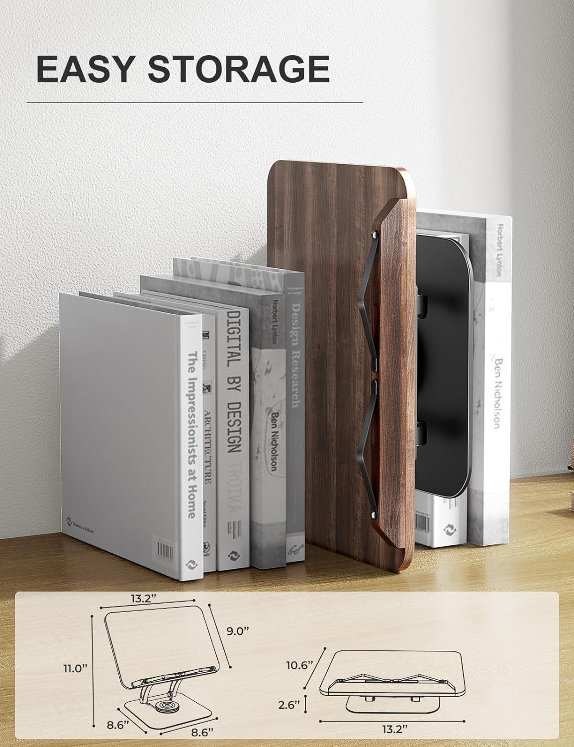 Tounee Book Stand for Reading, Adjustable Book Holder with 360° Swivel Base, Foldable Cookbook Stand Recipe Book Holder with Elastic Page Clips for Music Scores, Recipe, Tablet, Laptop-Gray