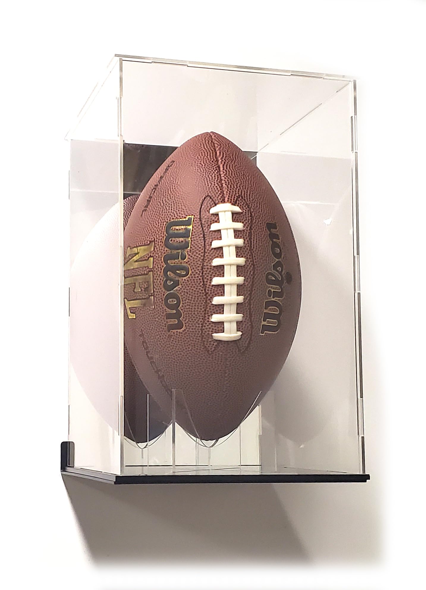 Full Size Football Acrylic Display Case Box Gold Mirror Field Showcase Shoes UV Protection 15x9x8 (Wall Mount Brackets)