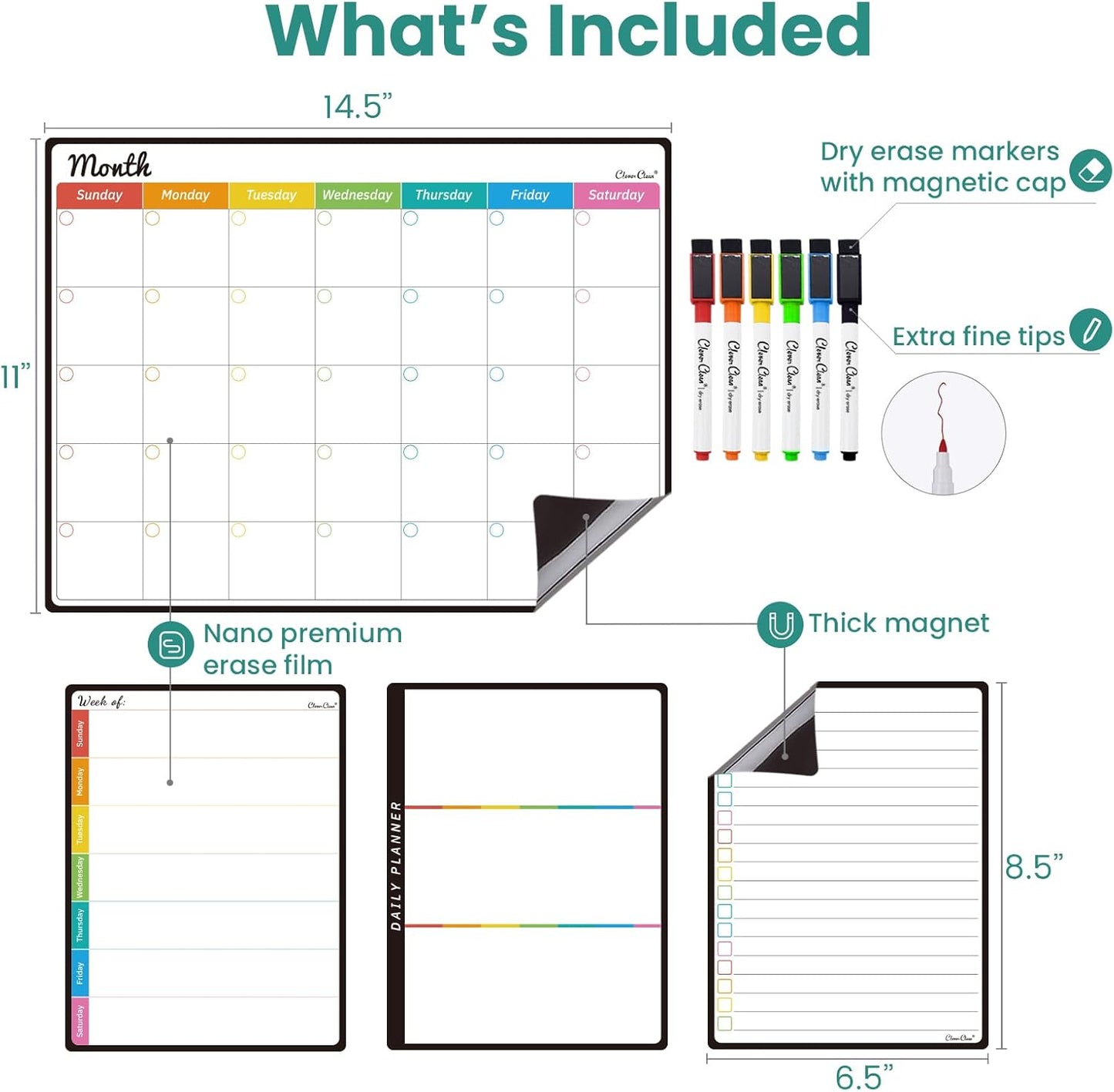 Magnetic Dry Erase Chore Chart - 14.5"x11" Chore Chart for Kids, Teens and Adults - 6.5"x8.5" List Board for Fridge - 6 Extra Fine Point Markers Included - Shipped Flat