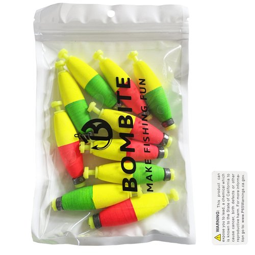Bombite Weighted Bobbers for Fishing Floats Cigar Shape EVA Foam Snap-on Fishing Bobbers for Crappie Bluegill Panfish Trout Catfish Bass 10 Packs 2.5in