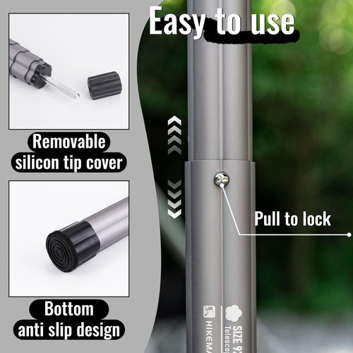 HIKEMAN Tarp Poles Tent Poles - Aluminium Camping Poles,Canopy Poles Awning Poles Adjustable Telescoping 92-280cm for Outdoor Camping Backpacking Awning (2PCS-Black)
