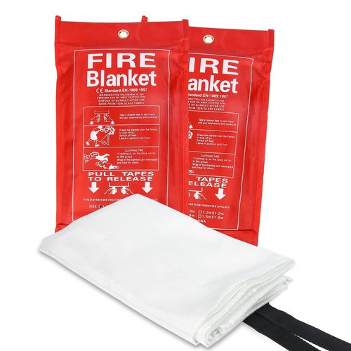 QINGZHE Emergency Fire Blanket for Home and Kitchen - 2 Pack 40"x40" Flame Suppression Fiberglass Fire Blankets for House Camping Car Office Warehouse Emergency Survival Safety