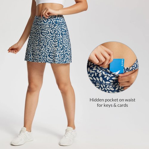 baleaf Women's Golf Skorts Tennis Skirts with Pockets Athletic Running Workout Sports Printed Navy Leaf XS