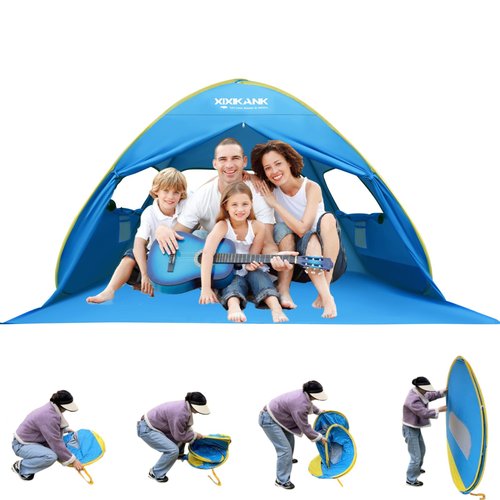 XIXIKANK 2 Second Easy Setup Pop Up Beach Tent for 4 Person,UPF 50+ UV Protection Beach Shade, Wind Resistant Sun Protection Sun Shelter,Portable Lightweight Tent for Beach Cabana with Handy Carry Bag