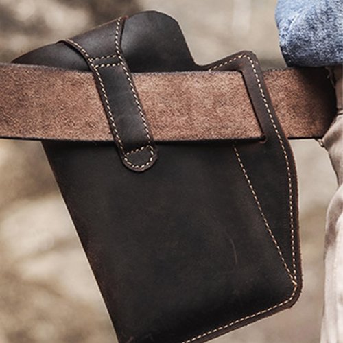 BRASS TACKS Leathercraft Crazy Horse Leather Mobile Phone Bag Tactical Waist Bag Hanging Bag Retro Genuine Leather Men's Waist Bag