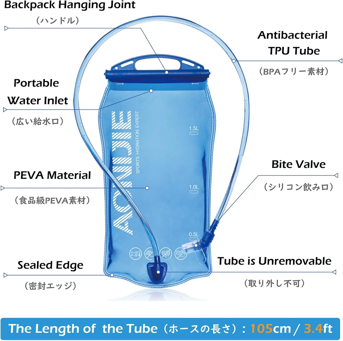 TRIWONDER Hydration Bladder Water Reservoir 1.5 Liter 2L 3L BPA Free Water Bladder for Running Cycling Hiking Camping Backpack