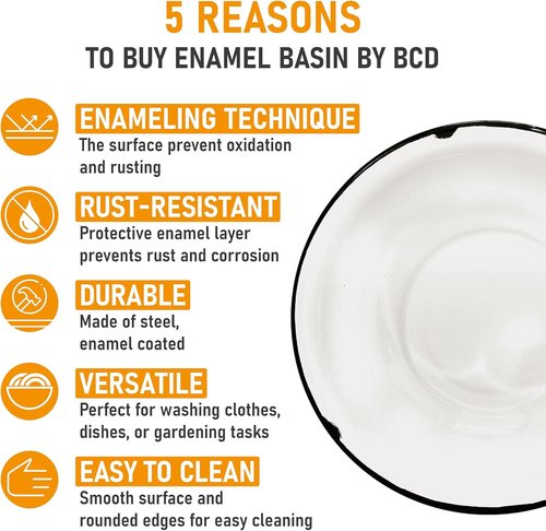 BCD Classic Primitive Enamelware Basin - Vintage-Style Metal Bowl for Kitchen, Camping, and Everyday Use – Chip-Resistant & Easy to Clean