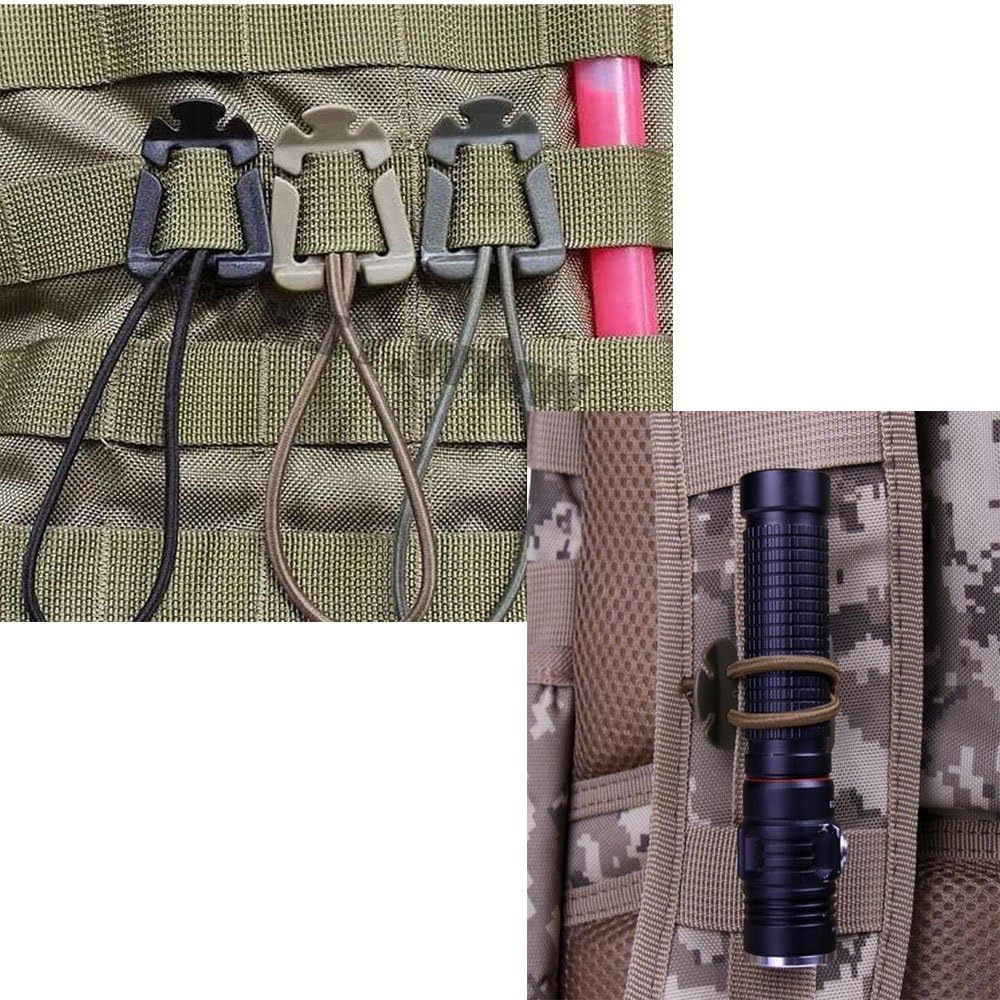 Jadedragon Multipurpose Tactical 360 Rotation D-Ring Clips/Locking Carabiner/Hydration Tube Clips/Elastic String Strap Management Tool for MOLLE Webbing Attachment Backpacks