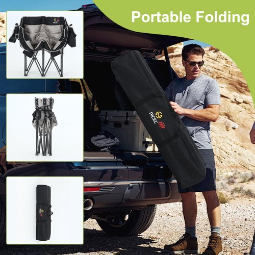 Nice C Heated Camping Chair with Battery, Outdoor Heated Folding Chairs, Double Padded Camping Chair for Adults, Camping Couch, with Cooler Bag, 2 Power Banks Included (Black&Grey)