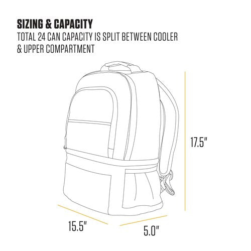 Carhartt Insulated 24 Can Two Compartment Cooler Backpack, Fully-Insulated Base, Durable Water-Resistant for Camping, Beach & Travel, Black